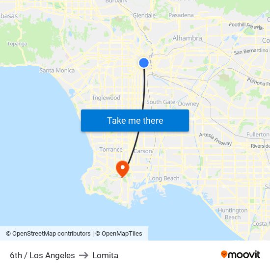 6th / Los Angeles to Lomita map