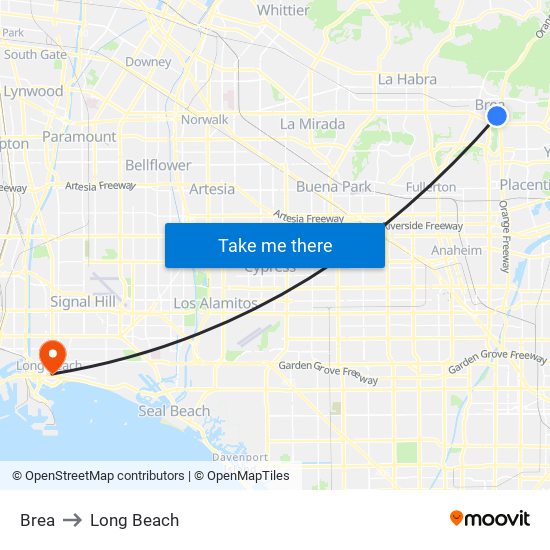 Brea to Long Beach map