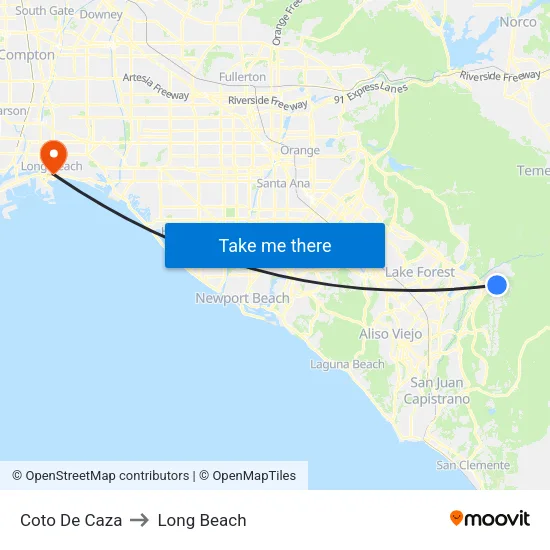 Coto De Caza to Long Beach map