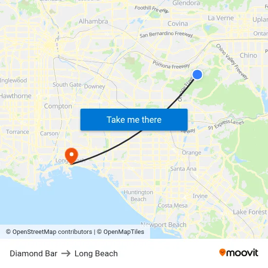 Diamond Bar to Long Beach map