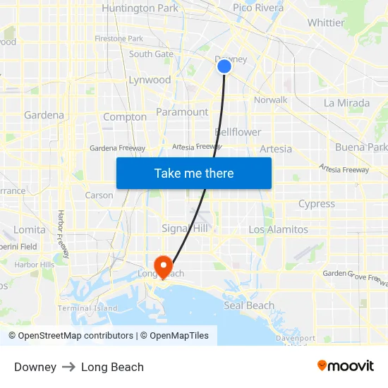 Downey to Long Beach map