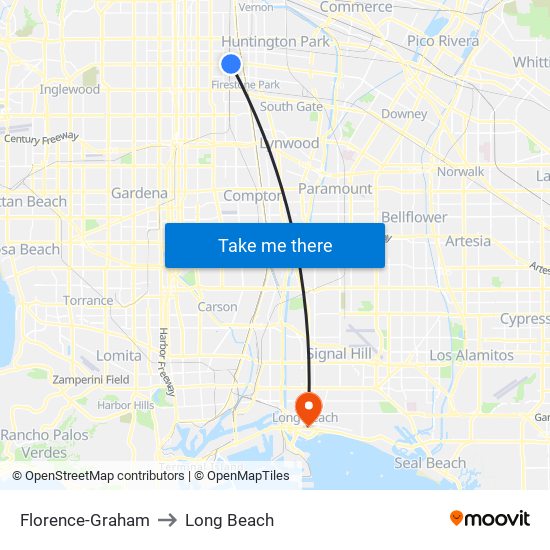 Florence-Graham to Long Beach map