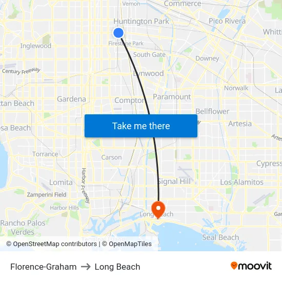 Florence-Graham to Long Beach map
