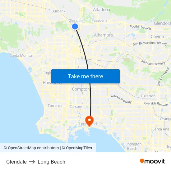 Glendale to Long Beach map