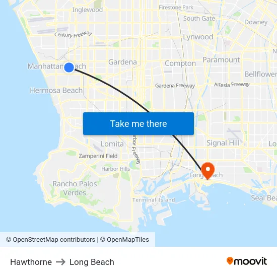 Hawthorne to Long Beach map