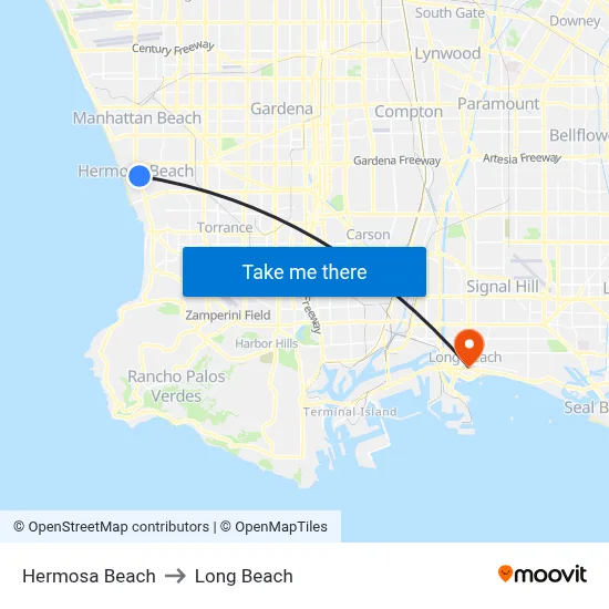 Hermosa Beach to Long Beach map