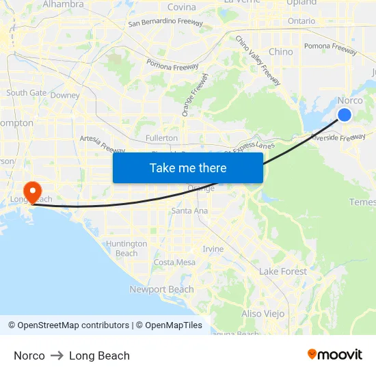 Norco to Long Beach map