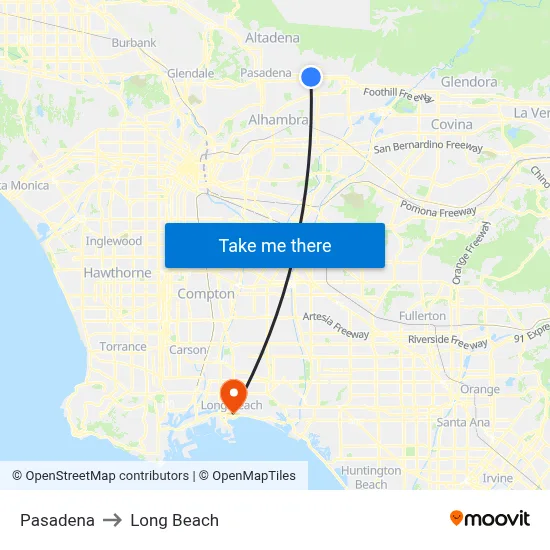 Pasadena to Long Beach map