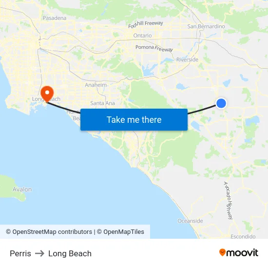 Perris to Long Beach map