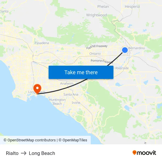 Rialto to Long Beach map