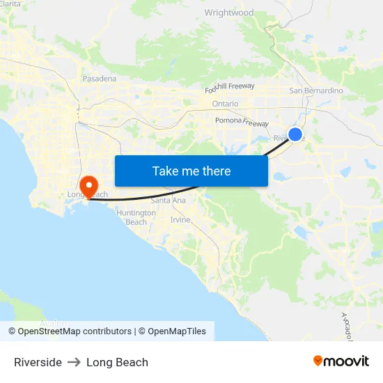 Riverside to Long Beach map