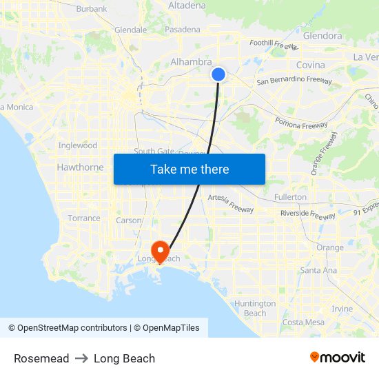 Rosemead to Long Beach map