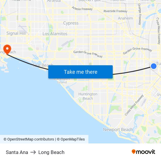 Santa Ana to Long Beach map