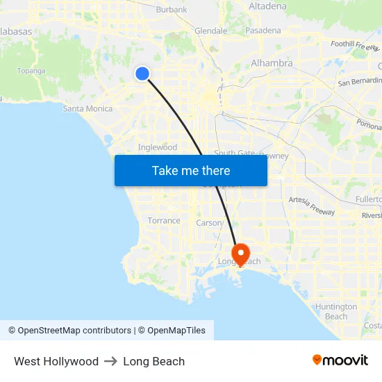 West Hollywood to Long Beach map