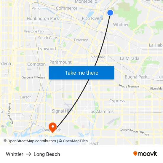 Whittier to Long Beach map