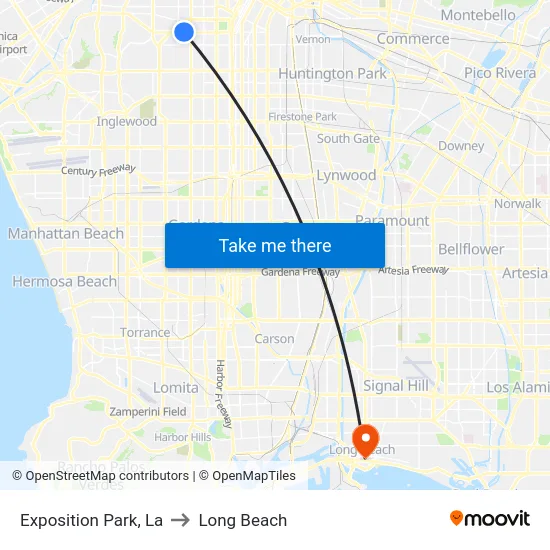 Exposition Park to Long Beach map