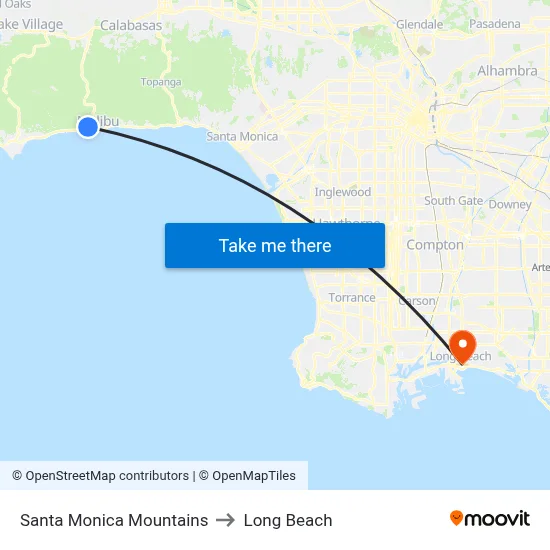 Santa Monica Mountains to Long Beach map