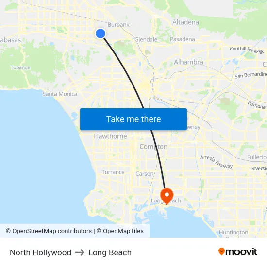 North Hollywood to Long Beach map