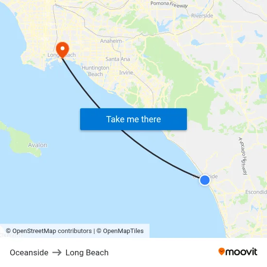 Oceanside to Long Beach map