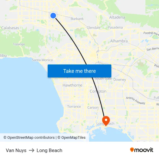 Van Nuys to Long Beach map