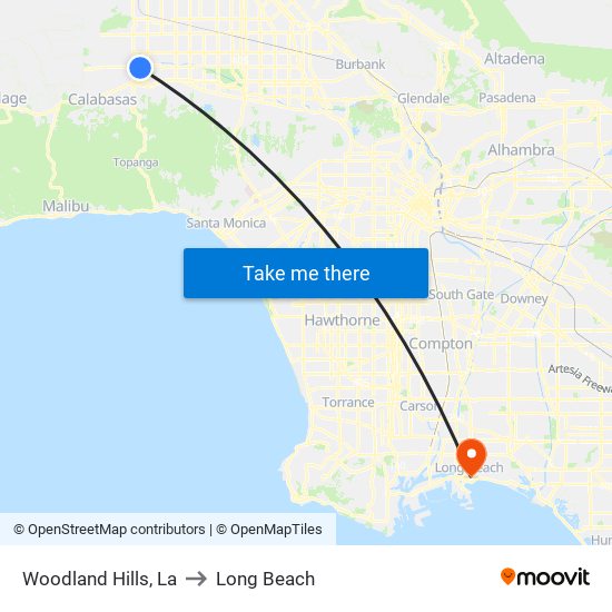 Woodland Hills, La to Long Beach map