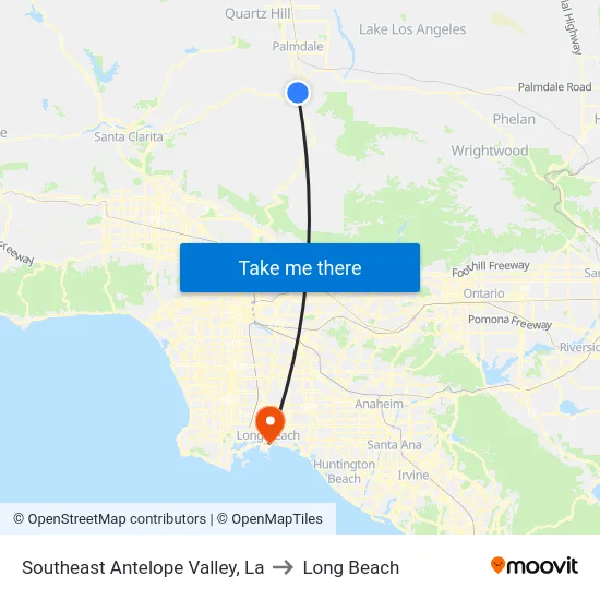 Southeast Antelope Valley to Long Beach map