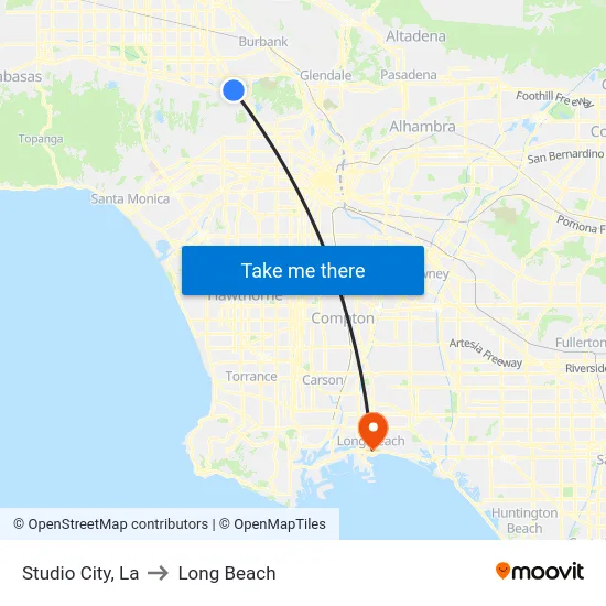 Studio City to Long Beach map
