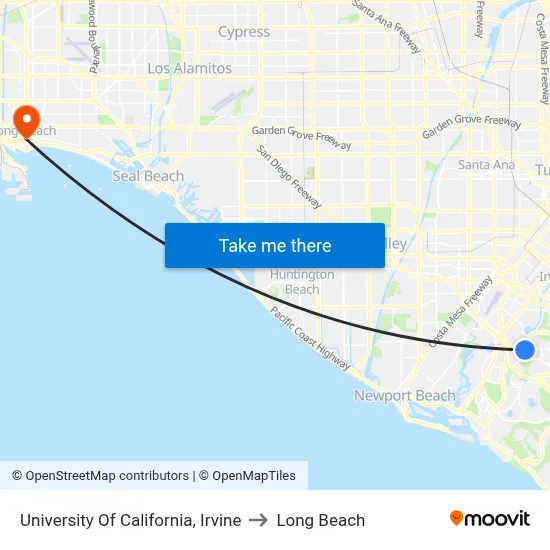 University Of California, Irvine to Long Beach map
