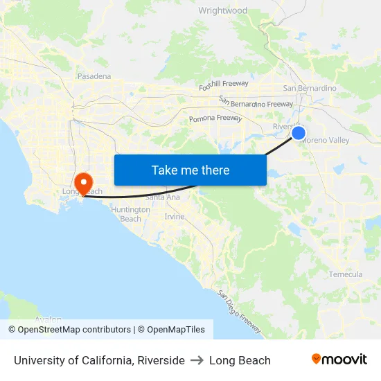 University of California, Riverside to Long Beach map