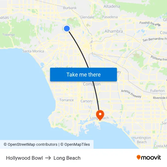 Hollywood Bowl to Long Beach map