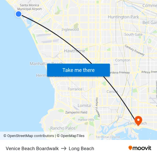 Venice Beach Boardwalk to Long Beach map