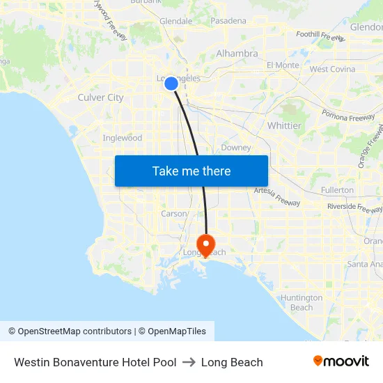 Westin Bonaventure Hotel Pool to Long Beach map