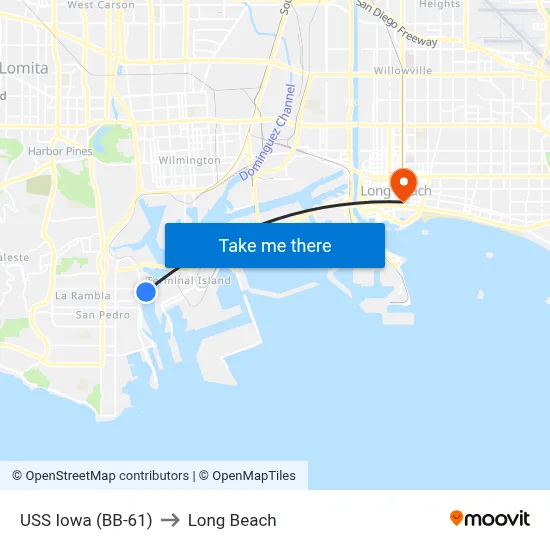 USS Iowa (BB-61) to Long Beach map