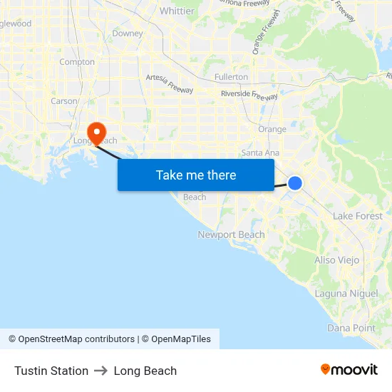 Tustin Station to Long Beach map