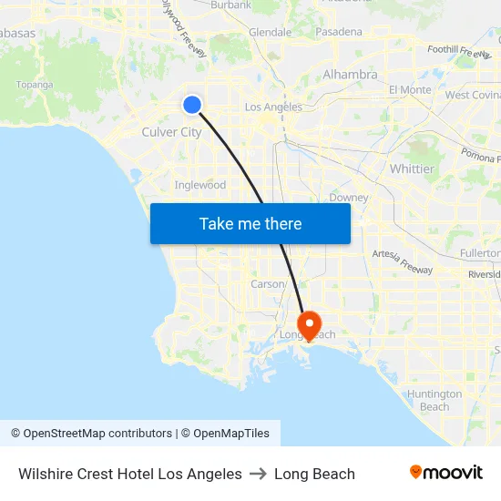 Wilshire Crest Hotel Los Angeles to Long Beach map