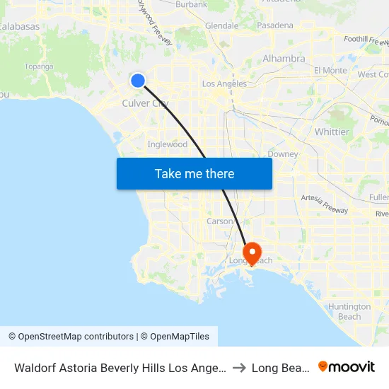 Waldorf Astoria Beverly Hills Los Angeles to Long Beach map
