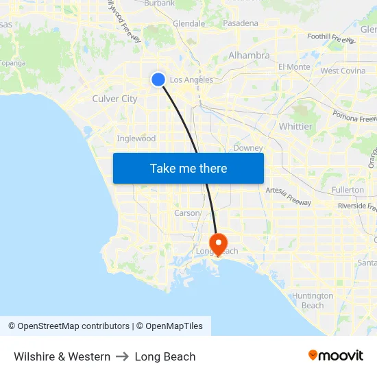 Wilshire & Western to Long Beach map