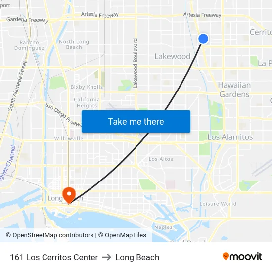 161 Los Cerritos Center to Long Beach map