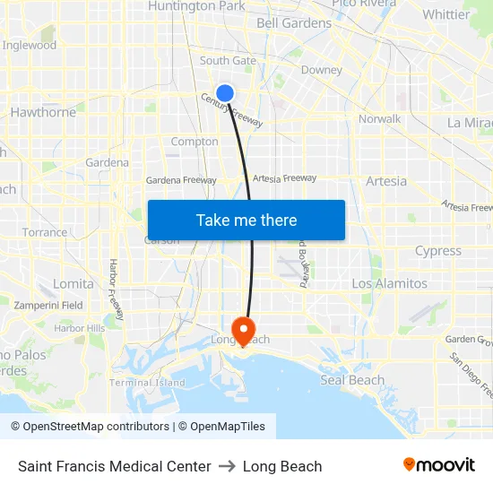 Saint Francis Medical Center to Long Beach map