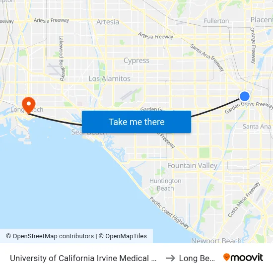 University of California Irvine Medical Center to Long Beach map
