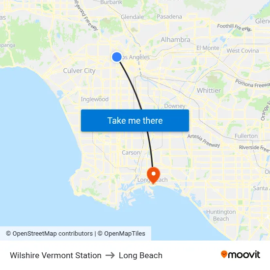 Wilshire Vermont Station to Long Beach map