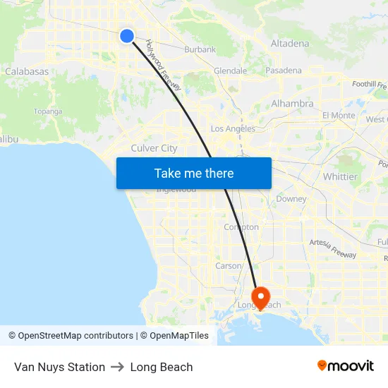 Van Nuys Station to Long Beach map