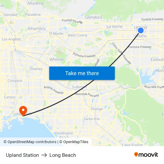 Upland Station to Long Beach map