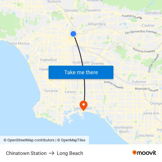 Chinatown Station to Long Beach map