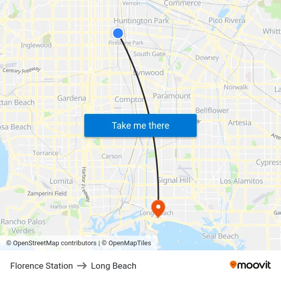 Florence Station to Long Beach map