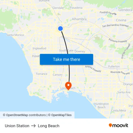 Union Station to Long Beach map