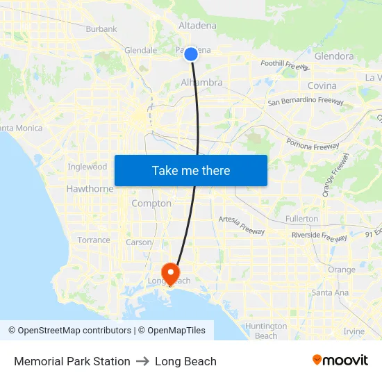 Memorial Park Station to Long Beach map