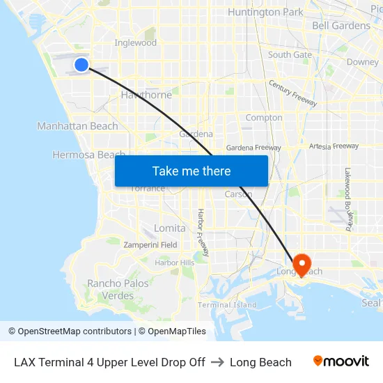 LAX Terminal 4 Upper Level Drop Off to Long Beach map