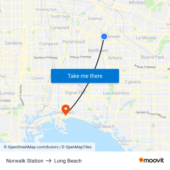 Norwalk Station to Long Beach map