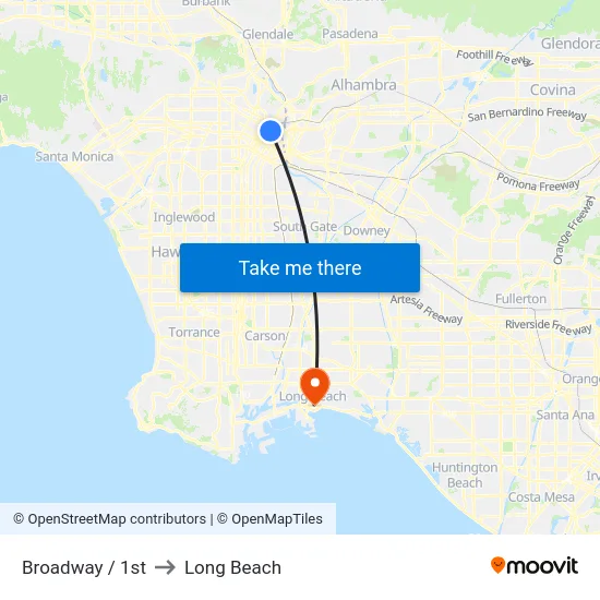 Broadway / 1st to Long Beach map